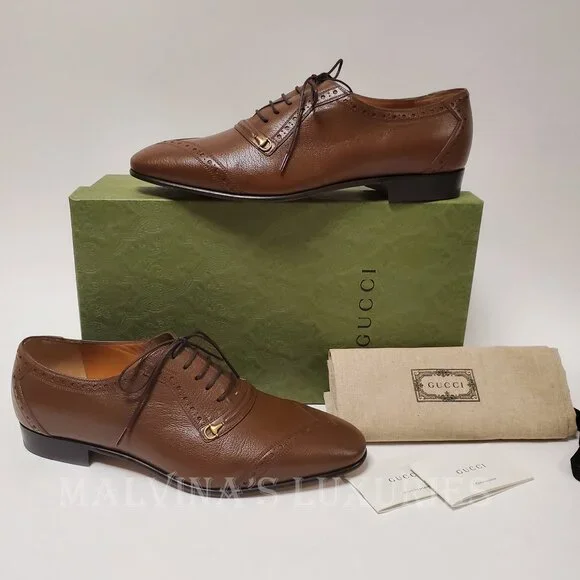 GUCCI SHOES MENS LACE-UP HALF HORSEBIT BROWN LEATHER sz 10 US 10.5